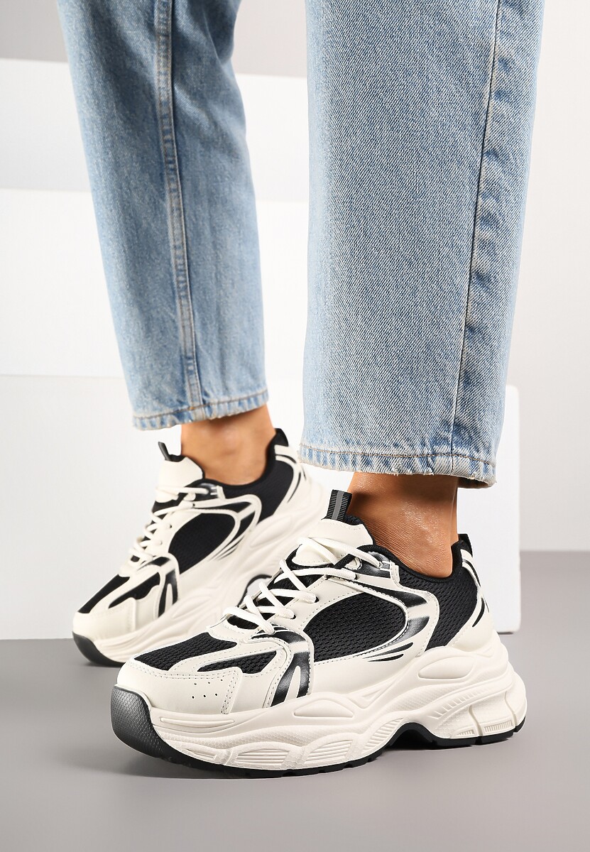Beżowo-Czarne Sneakersy Vices na Platformie Ozdobione Tłoczeniem Natiselle 2