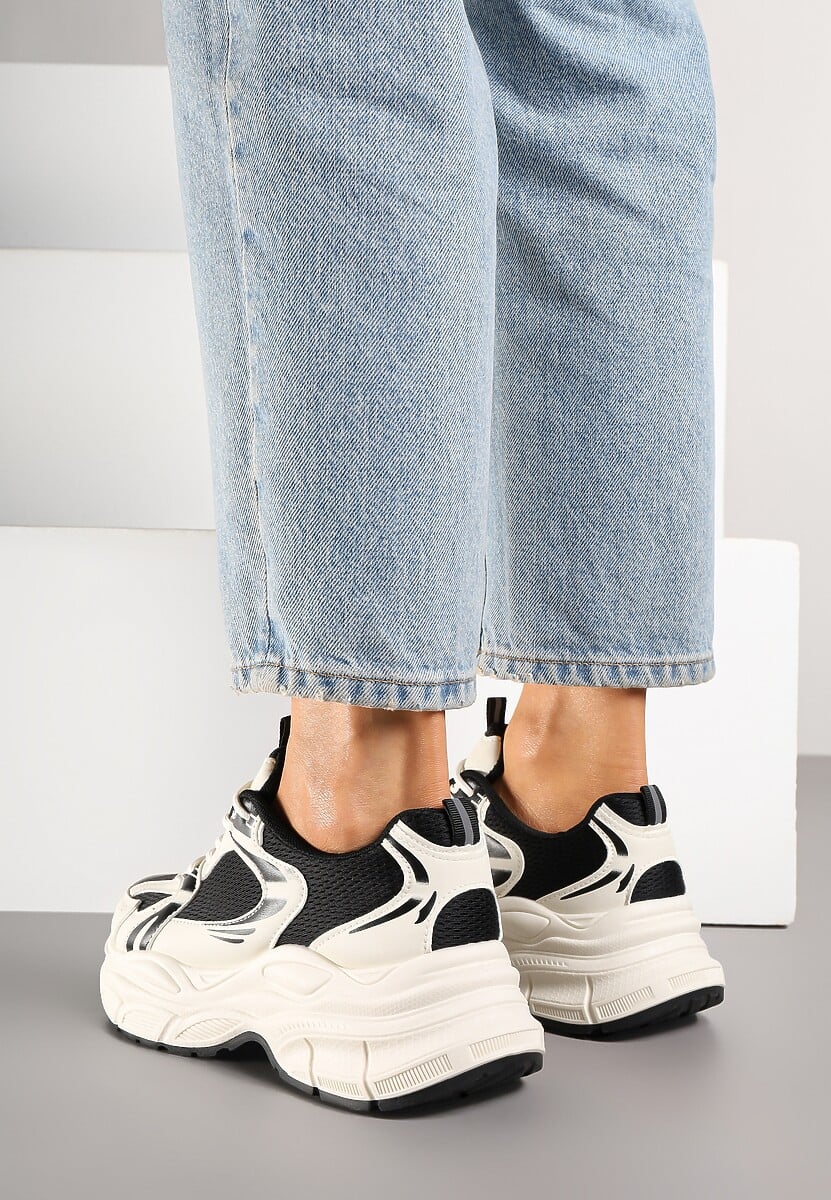 Beżowo-Czarne Sneakersy Vices na Platformie Ozdobione Tłoczeniem Natiselle 3