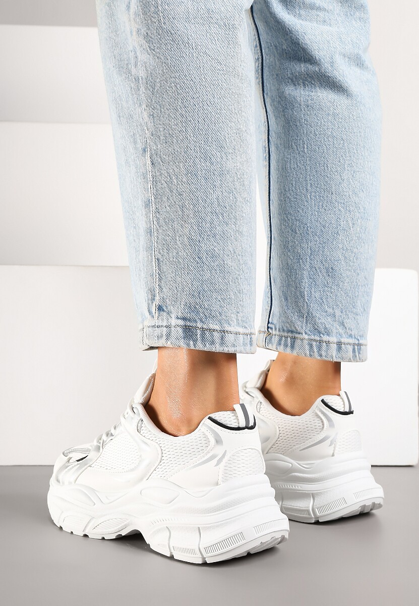 Biało-Srebrne Sneakersy Vices na Platformie Ozdobione Tłoczeniem Natiselle 3