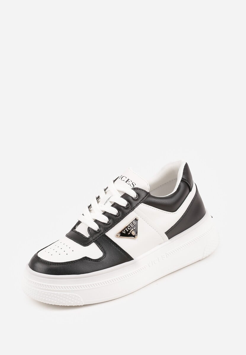 Czarno-Białe Sneakersy Vices na Platformie z Perforacją i Geometryczną Aplikacją Vilvesia 1