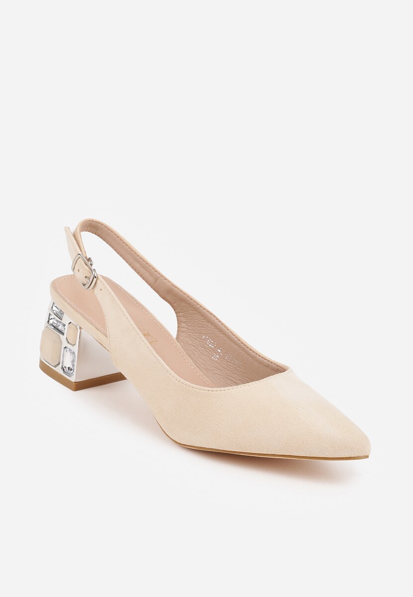 Sandale Bej Vices pe Toc Decorativ Tip Slingback cu Brant din