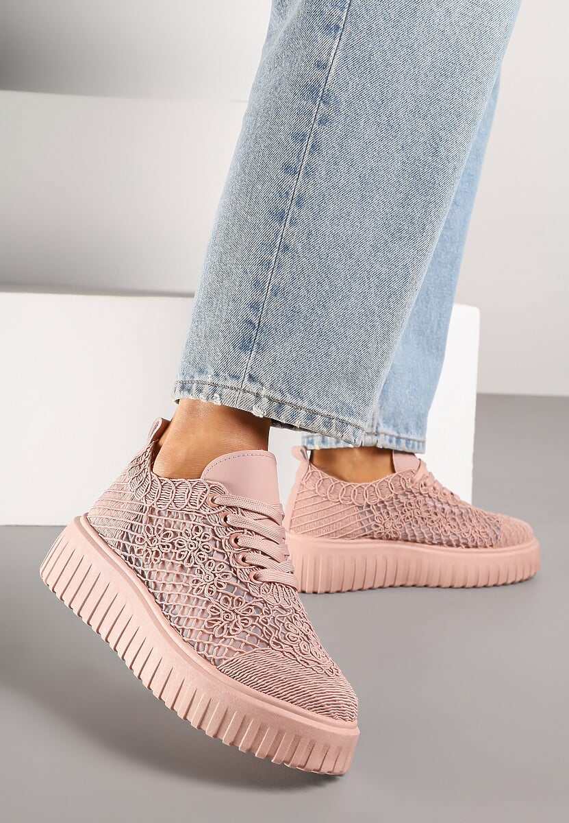 Różowe Sneakersy Vices na Platformie z Ażurową Cholewką Lumerise 1