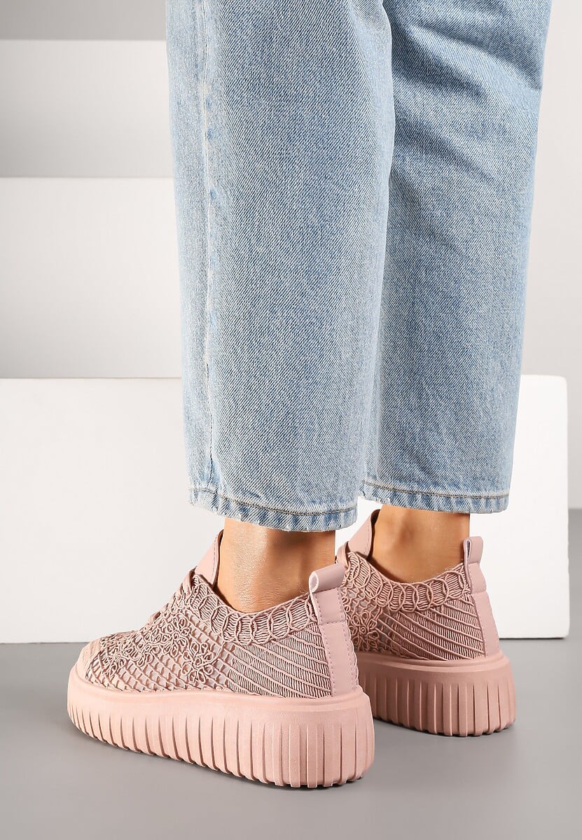 Różowe Sneakersy Vices na Platformie z Ażurową Cholewką Lumerise 3