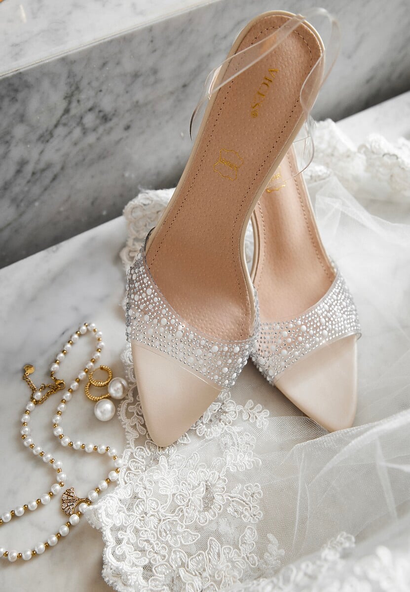 Beżowe Sandały Vices na Szpilce z Wkładką ze Skóry Naturalnej z Cyrkoniami Lumerelle 1