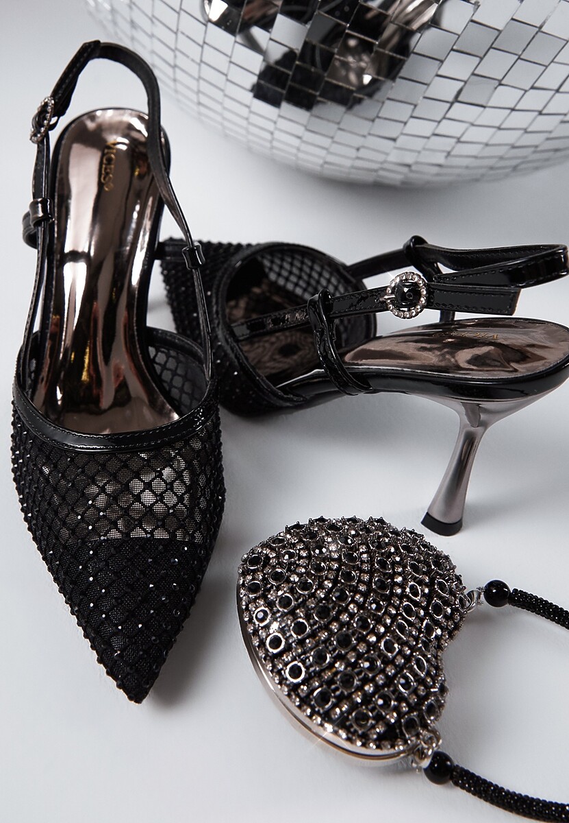 Czarne Sandały na Szpilce Vices z Siateczkową Cholewką z Cyrkoniami Liramire 2