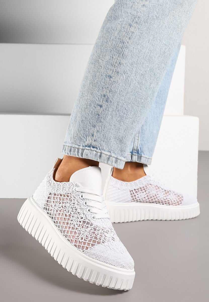Białe Sneakersy Vices na Platformie z Ażurową Cholewką Lumerise 1