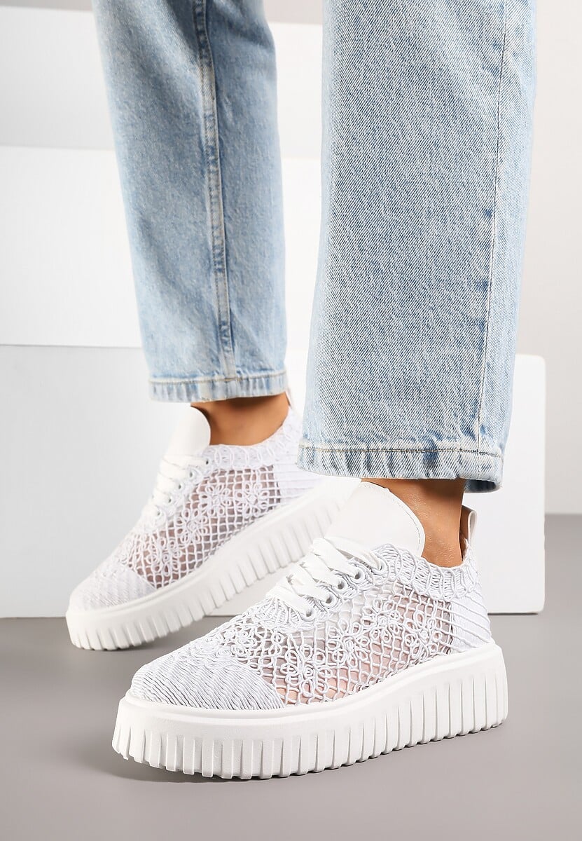 Białe Sneakersy Vices na Platformie z Ażurową Cholewką Lumerise 2