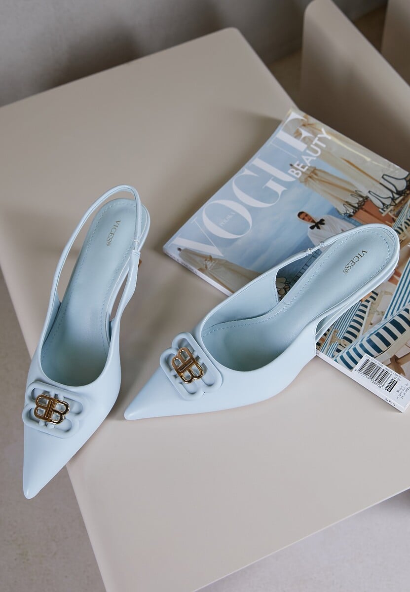 Niebieskie Czółenka Sandały Vices na Kaczuszce Typu Slingback Ozdobione Metaliczną Aplikacją Lilarunea 1