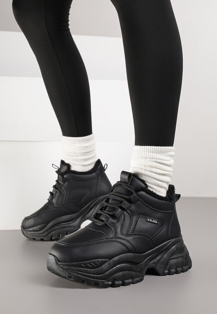 Czarne Streetwearowe Botki Chunky w Stylu Sneakersów na Platformie Leate 3