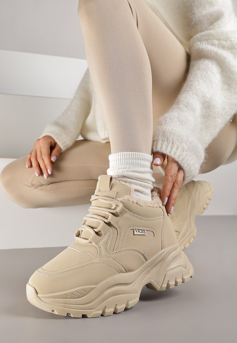 Brązowe Streetwearowe Sneakersy Vices Chunky w Stylu Traperów na Platformie Leate 2