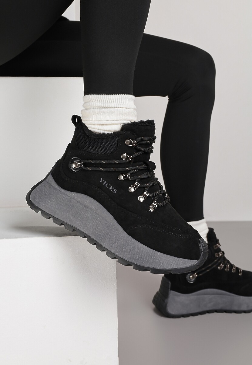 Czarne Sneakersy Śniegowce Vices na Platformie w Sportowym Stylu Nelsella 2