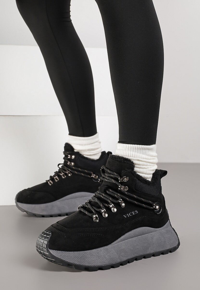Czarne Sneakersy Śniegowce Vices na Platformie w Sportowym Stylu Nelsella 3