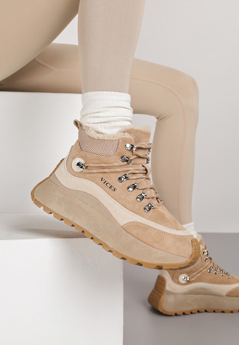 Ciemnobeżoiwe Sneakersy Śniegowce Vices na Platformie w Sportowym Stylu Nelsella 2
