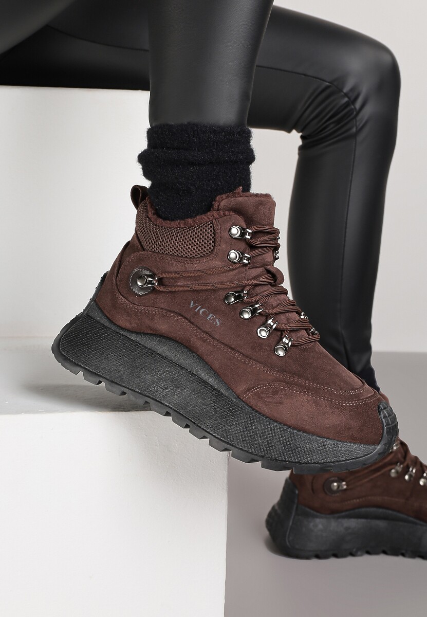 Brązowe Sneakersy Śniegowce Vices na Platformie w Sportowym Stylu Nelsella 2