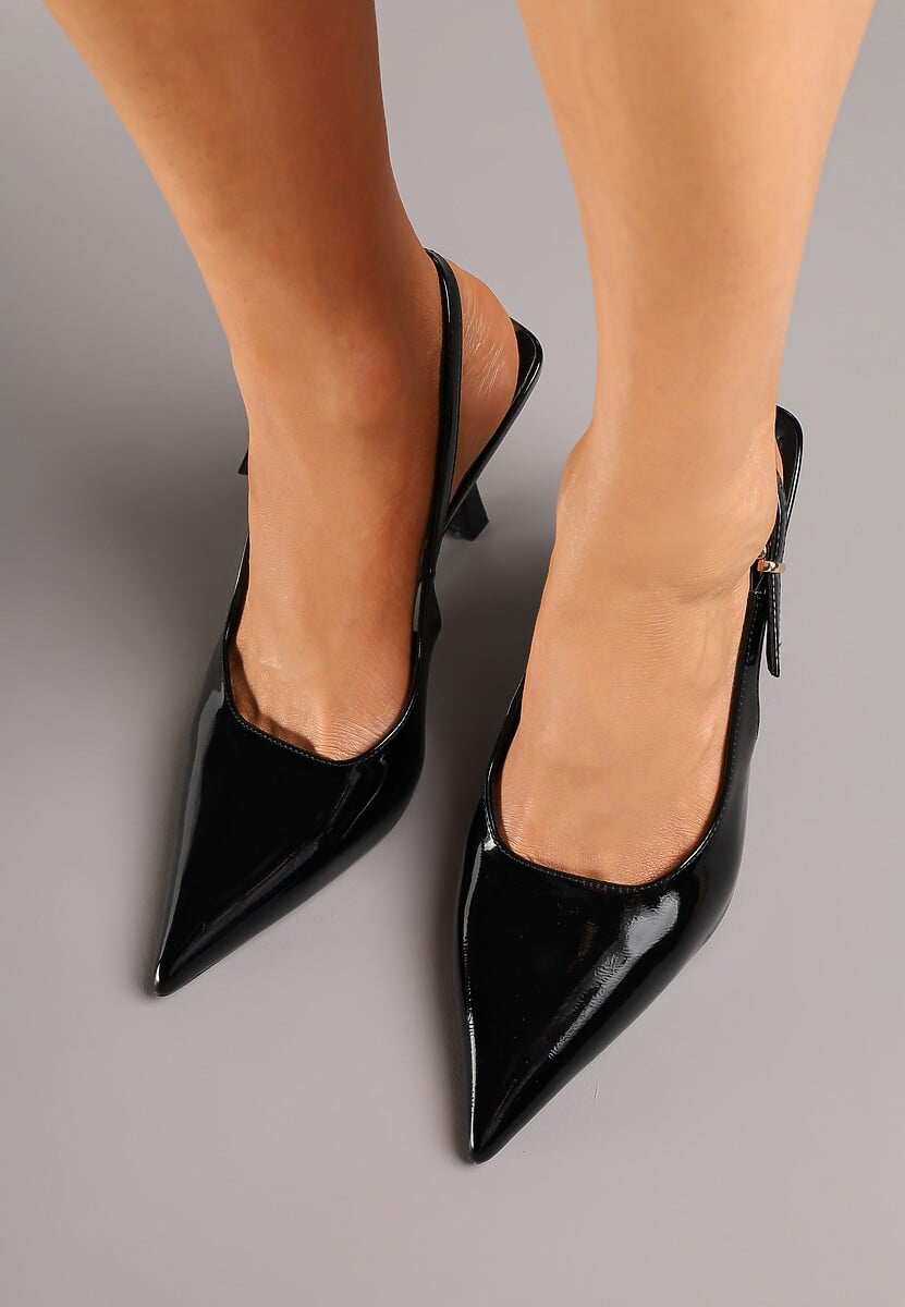 Czarne Sandały Lakierowane na Szpilce Vices Typu Slingback Tilazea 3