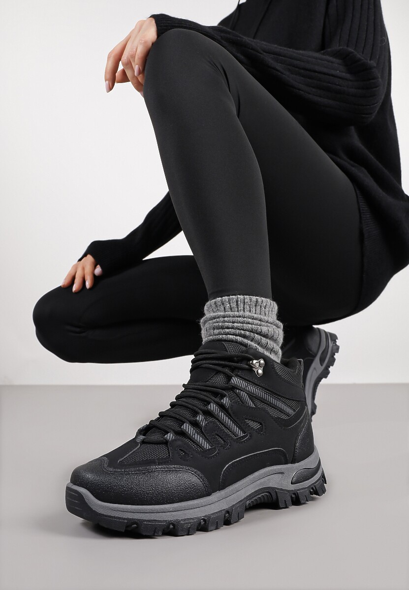 Czarne Buty Trekkingowe Traperki Vices ze Sznurowaną Cholewką Afellie 1