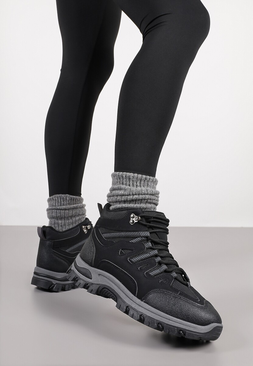 Czarne Buty Trekkingowe Traperki Vices ze Sznurowaną Cholewką Afellie 2