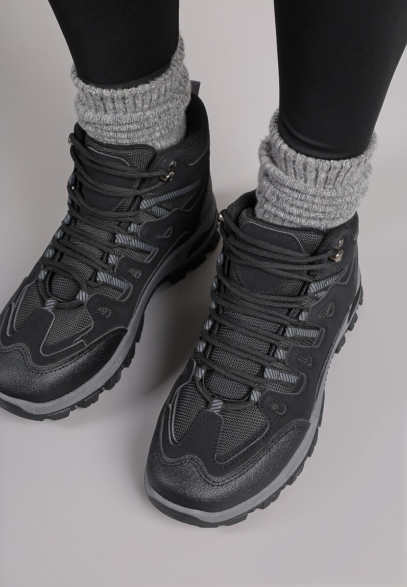 Czarne Buty Trekkingowe Traperki Vices ze Sznurowaną Cholewką Afellie 3
