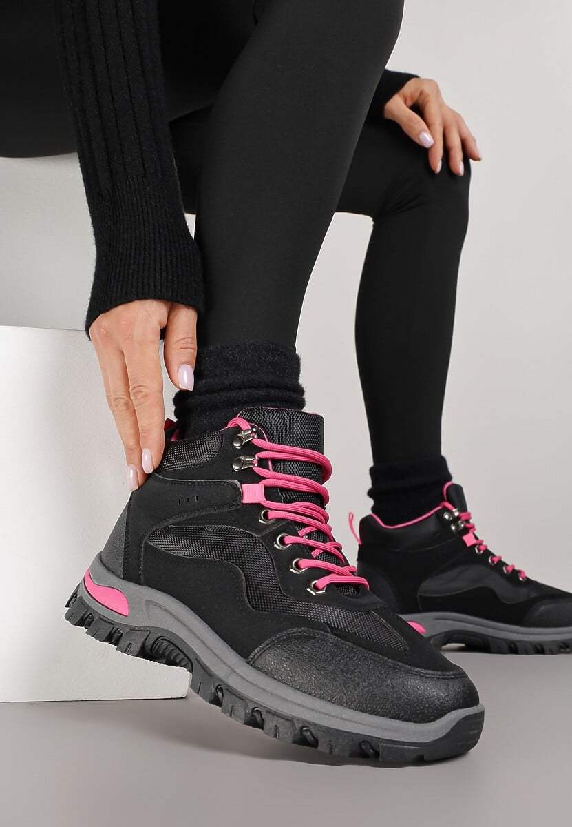 Czarno-Fuksjowe Buty Trekkingowe Trapery Vices Ozdobione Geometrycznym Motywem Anarisse 2