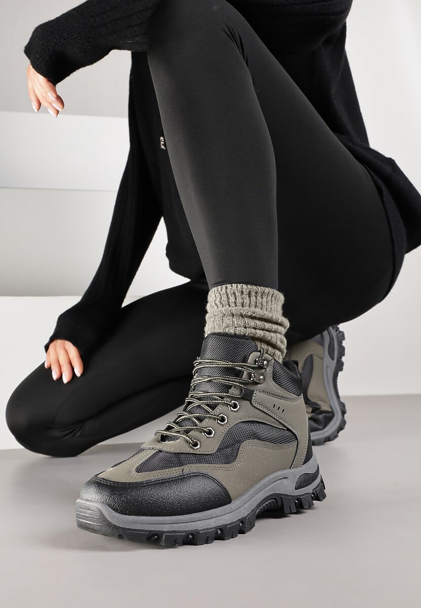 Czarno-Zielone Buty Trekkingowe Trapery Vices Ozdobione Geometrycznym Motywem Anarisse 2