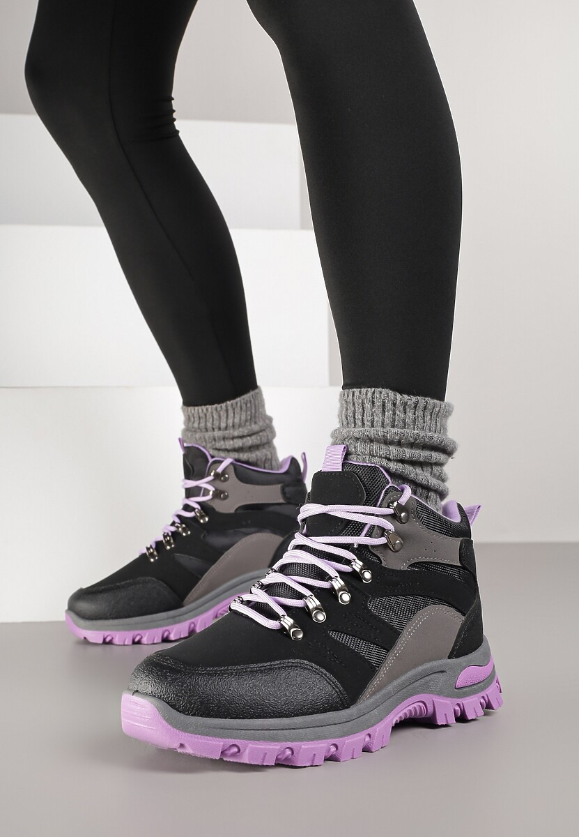 Czarno-Fioletowe Buty Trekkingowe Trapery Vices z Geometrycznym Wzorem Norrive 1