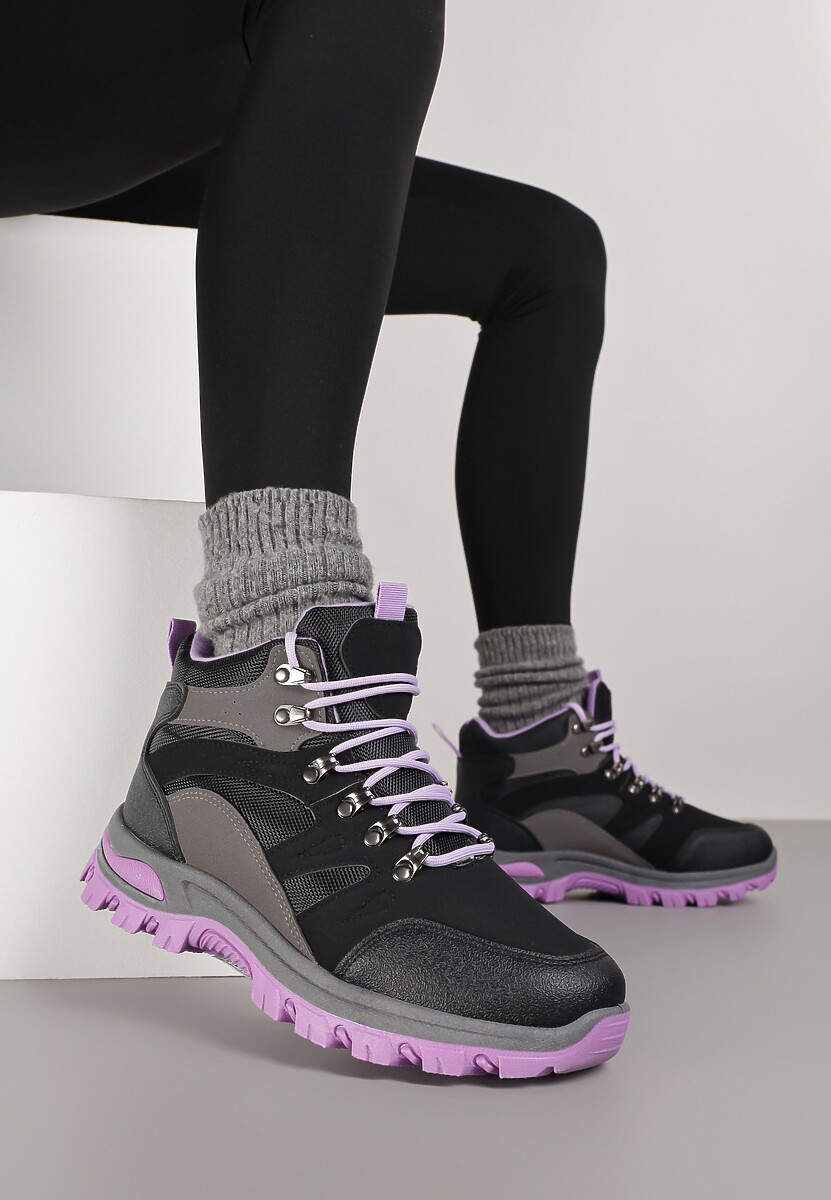 Czarno-Fioletowe Buty Trekkingowe Trapery Vices z Geometrycznym Wzorem Norrive 2