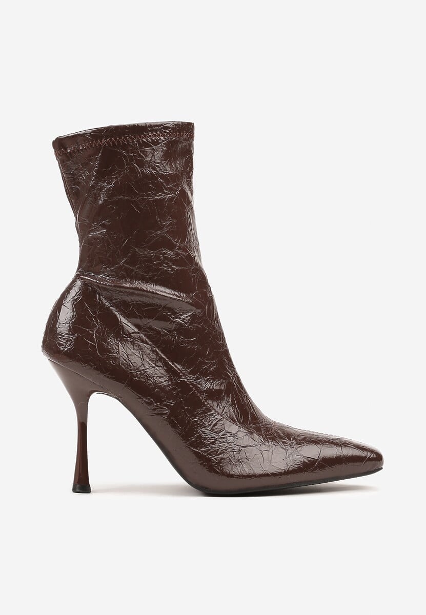 Brązowe Tłoczone Botki do Kostki Vices na Szpilce w Eleganckim Stylu Tadvire 2
