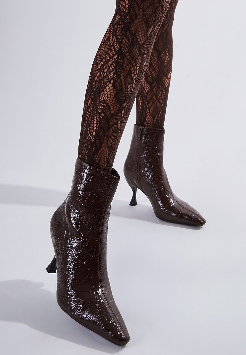 Brązowe Eleganckie Botki Vices na Kaczuszce Zdobione Tłoczeniem Brottalie 1