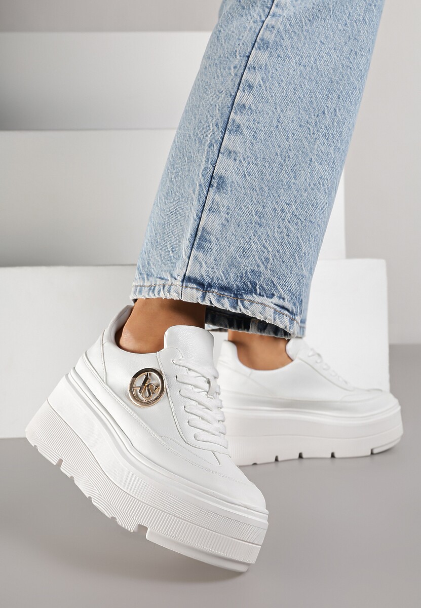 Białe Chunky Sneakersy Vices na Platformie z Okrągłym Detalem Sedvira 2