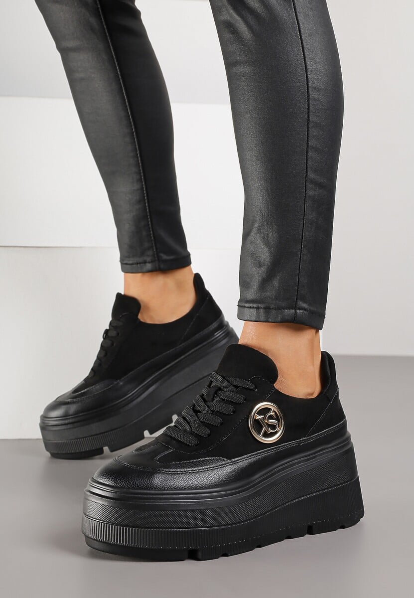 Czarne Chunky Sneakersy Vices na Platformie z Okrągłym Detalem Sedvira 2