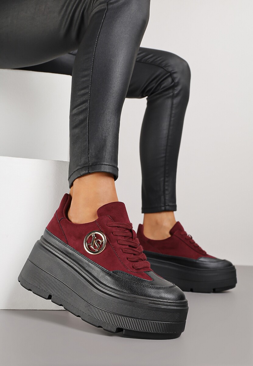Bordowe Chunky Sneakersy Vices na Platformie z Okrągłym Detalem Sedvira 2