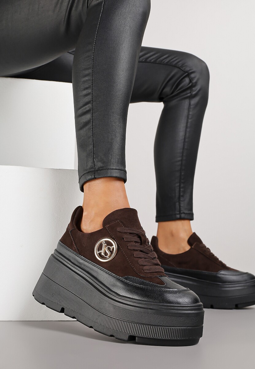 Brązowe Chunky Sneakersy Vices na Platformie z Okrągłym Detalem Sedvira 1