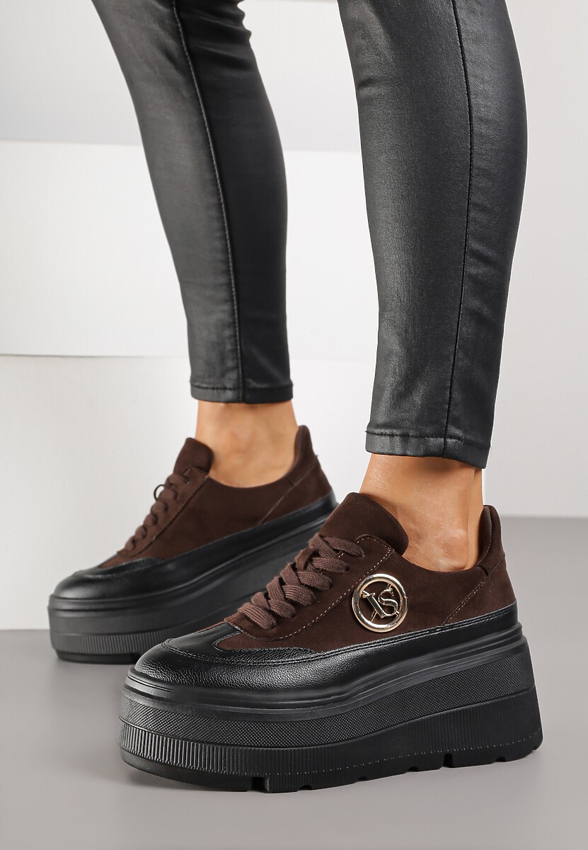 Brązowe Chunky Sneakersy Vices na Platformie z Okrągłym Detalem Sedvira 2