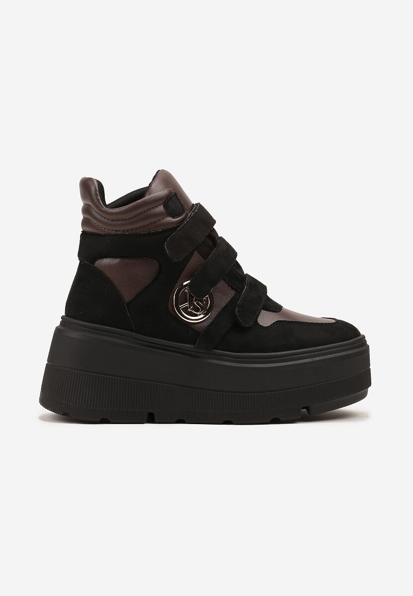 Czarno-Brązowe Botki Sneakersy Vices na Platformie w Stylu Y2K Gelira 1
