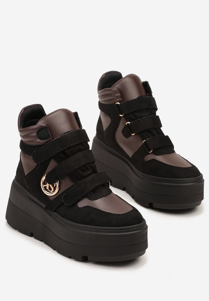 Czarno-Brązowe Botki Sneakersy Vices na Platformie w Stylu Y2K Gelira 2