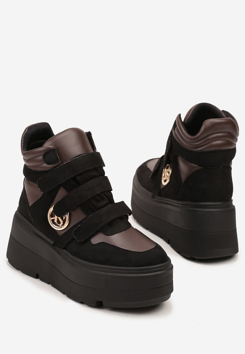Czarno-Brązowe Botki Sneakersy Vices na Platformie w Stylu Y2K Gelira 3