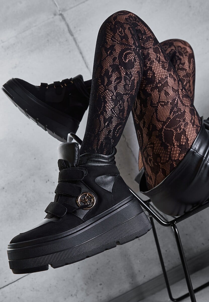 Czarne Botki Sneakersy Vices na Platformie w Stylu Y2K Gelira 1