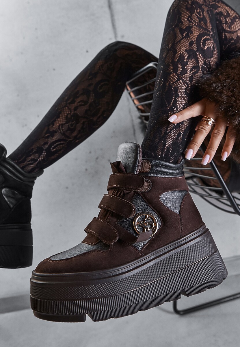 Brązowe Botki Sneakersy Vices na Platformie w Stylu Y2K Gelira 1