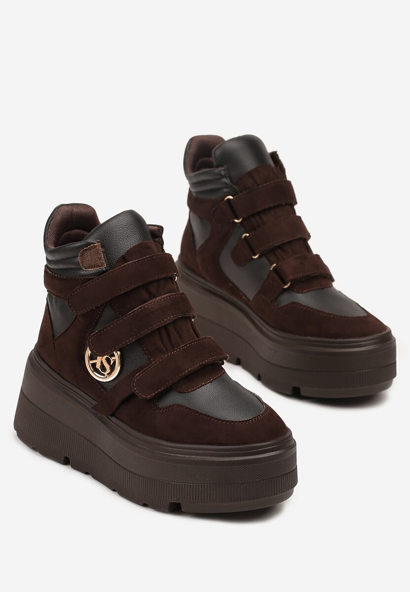 Brązowe Botki Sneakersy Vices na Platformie w Stylu Y2K Gelira 2