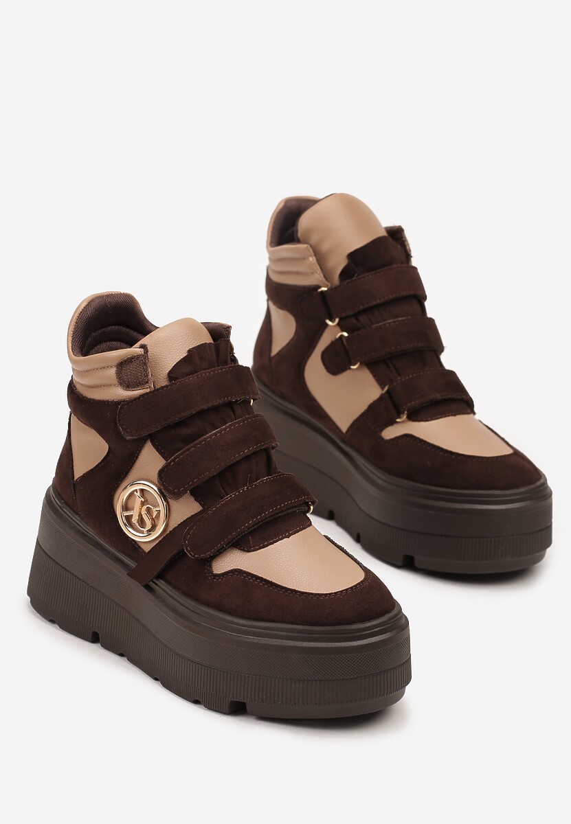 Beżowo-Brązowe Botki Sneakersy Vices na Platformie w Stylu Y2K Gelira 2
