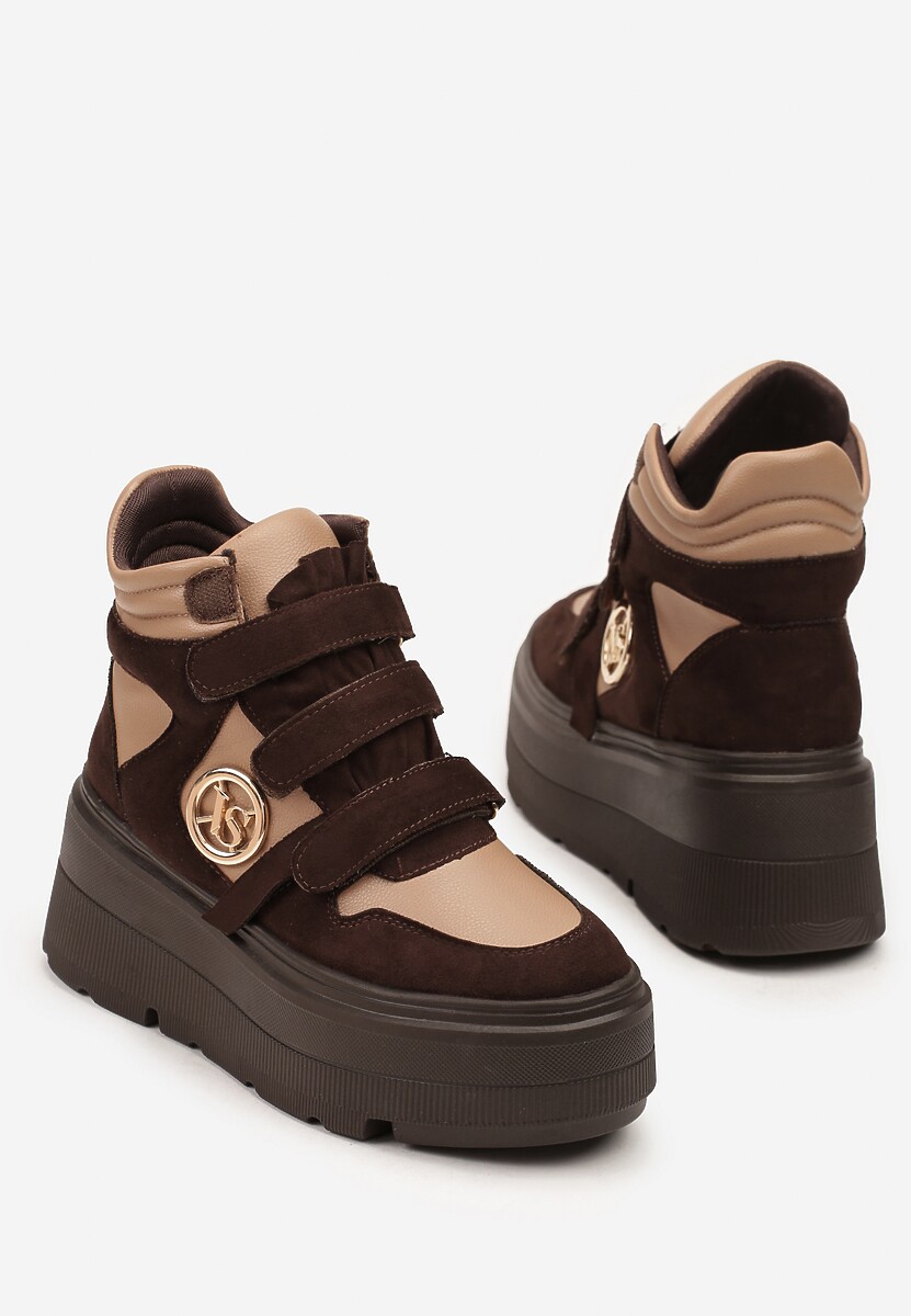 Beżowo-Brązowe Botki Sneakersy Vices na Platformie w Stylu Y2K Gelira 3