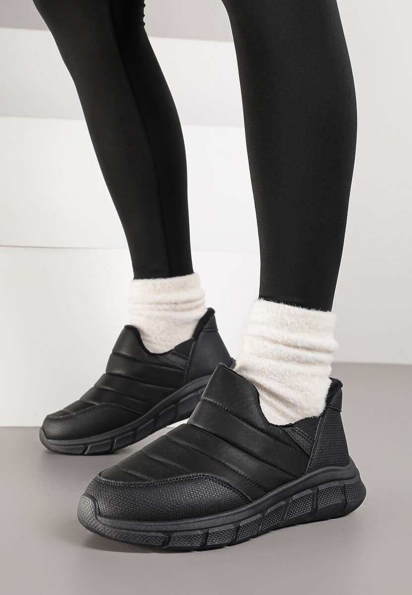 Czarne Sneakersy na Platformie z Tłoczeniem i Pikowaną Cholewką Vermina 1