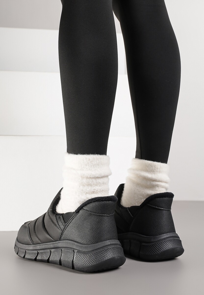 Czarne Sneakersy na Platformie z Tłoczeniem i Pikowaną Cholewką Vermina 3