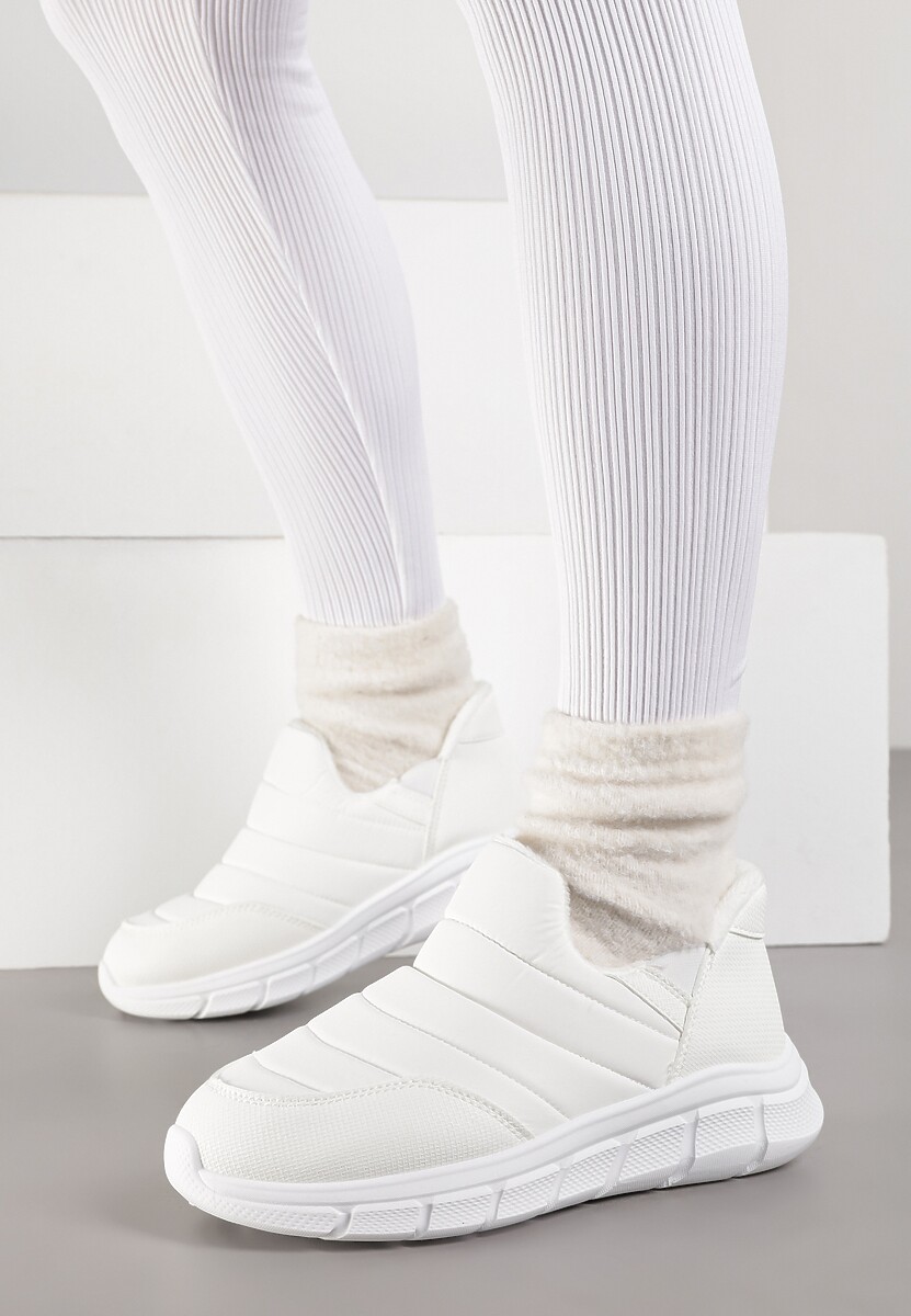Białe Sneakersy na Platformie z Tłoczeniem i Pikowaną Cholewką Vermina 2