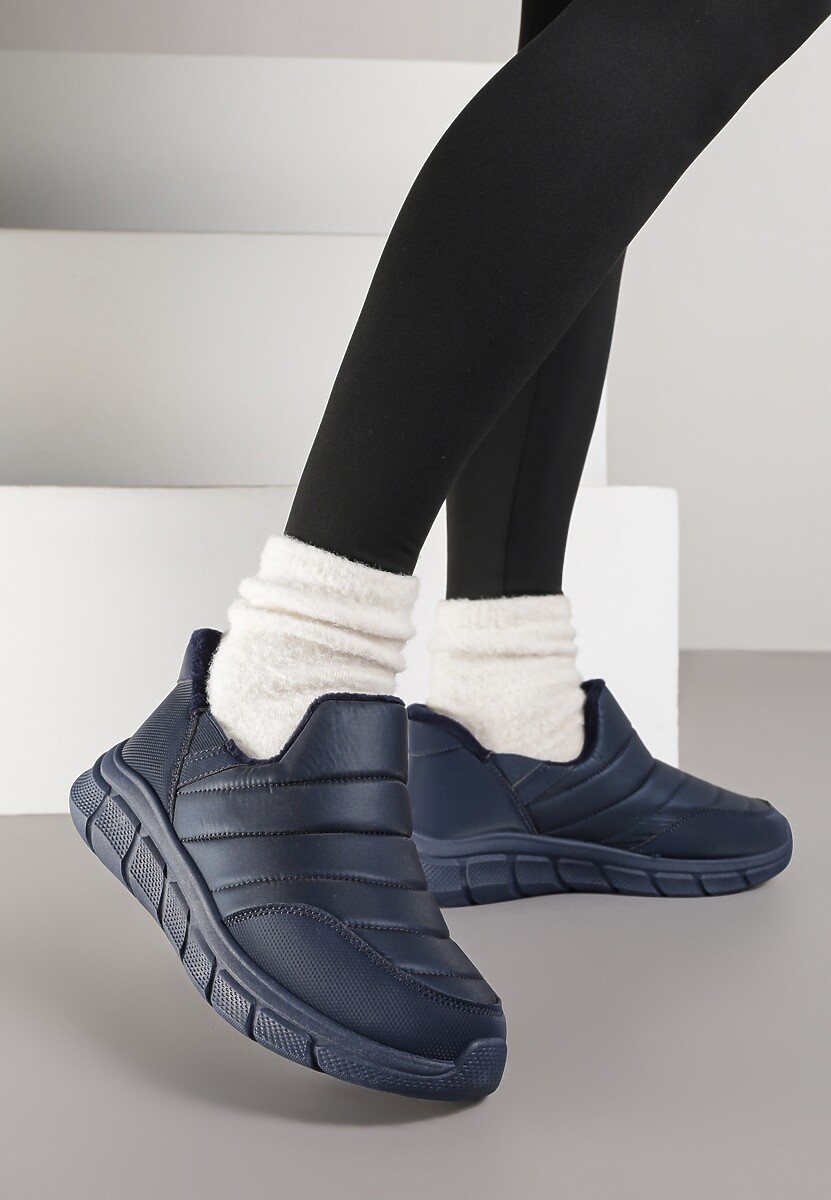 Niebieskie Sneakersy na Platformie z Tłoczeniem i Pikowaną Cholewką Vermina 1