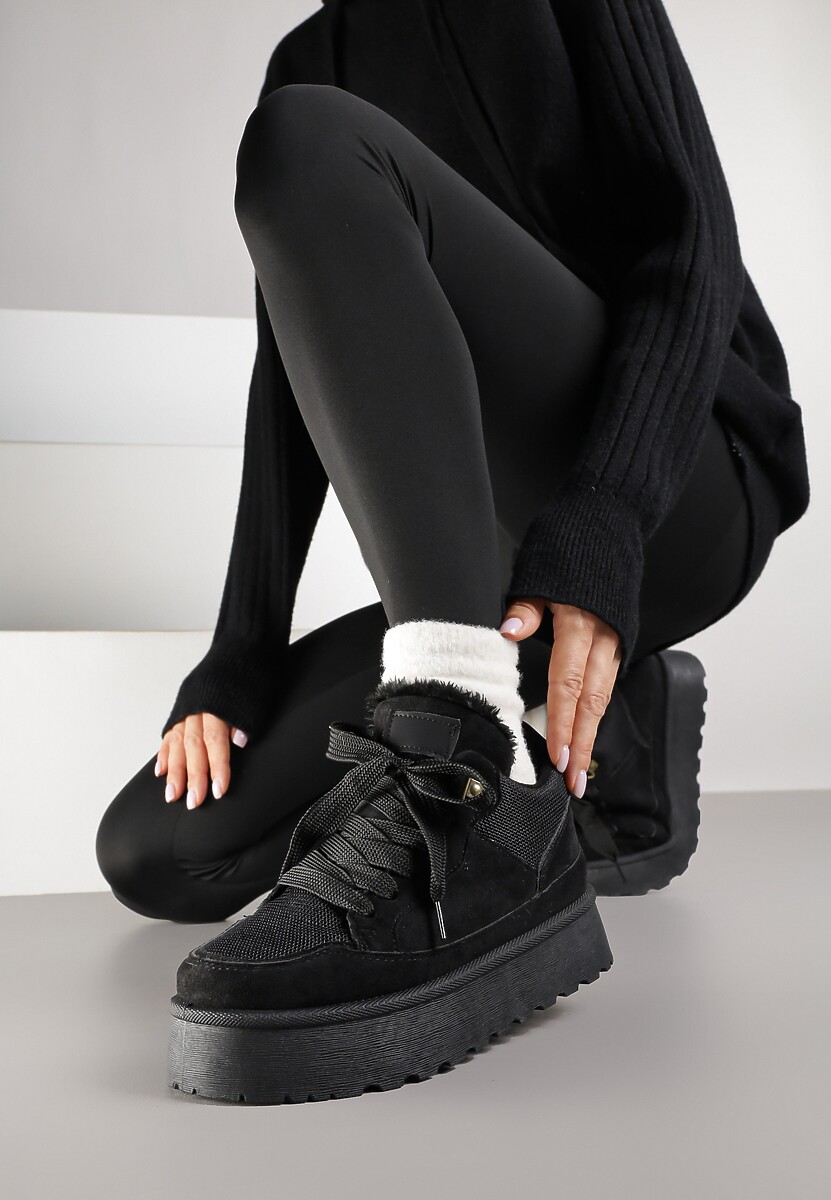 Czarne Sneakersy Śniegowce o Fasonie Sneakersów na Platformie Velavine 2