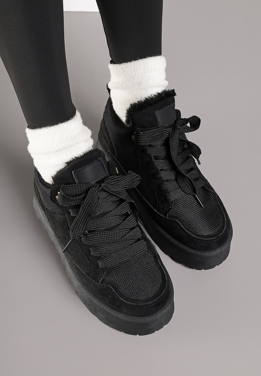 Czarne Sneakersy Śniegowce o Fasonie Sneakersów na Platformie Velavine 3