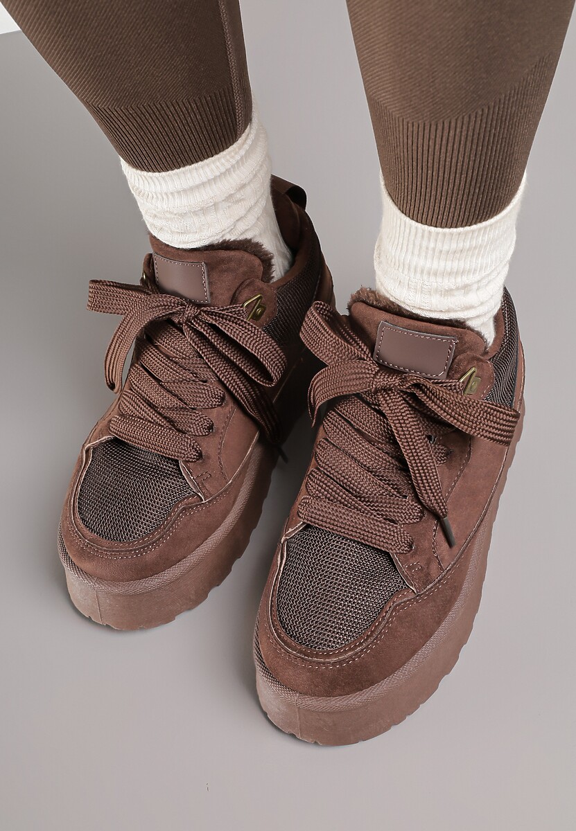 Brązowe Sneakersy Śniegowce o Fasonie Sneakersów na Platformie Velavine 3