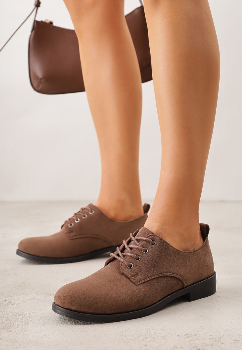 Brązowe Lakierowane Półbuty Oksfordki Sznurowane na Rzemyki Zatella 2