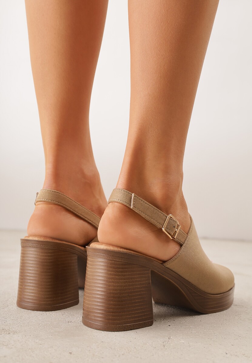 Ciemnobeżowe Sandały VICES na Słupku i Platformie Stylizowanych na Drewniane Lobenti 3